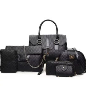 New Fashion Pu Leather Ladies Mother Bag Six-Piece Suit Single Shoulder Messenger Bag Set Black