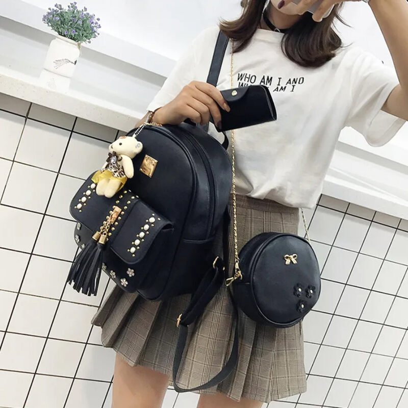 New Stylish Elegant Backpack For Ladies 3 pcs set Pink Bag.lk