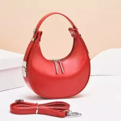 Women crescent shape handbag retro PU leather Red