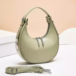 Women crescent shape handbag retro PU leather Green