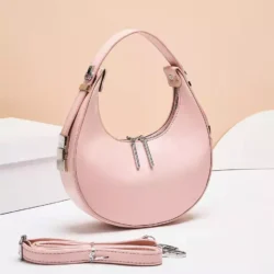 Women crescent shape handbag retro PU leather Pink