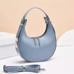 Women crescent shape handbag retro PU leather Blue