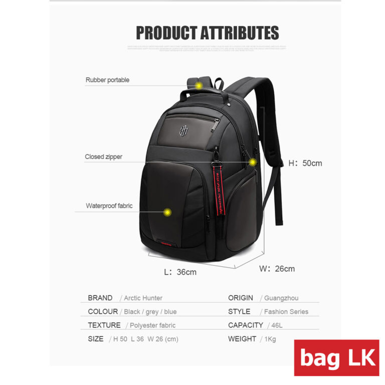 Arctic Hunter New Shaped Business Waterproof Travel Backpack Black ...