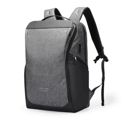 MR-9142 waterproof 26L travel backpack with 17-inch laptop compartment, USB charging port, and 180° opening