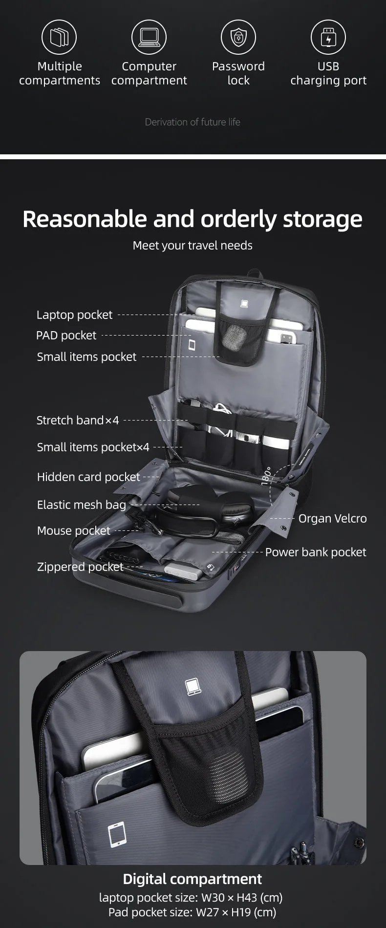 Marl Ryden Laptop Backpack Deep Black F MR7612 00 | 201099