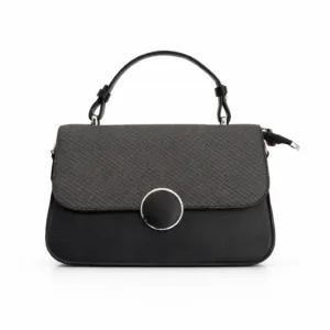 Women’s Textured Flap Handbag with Top Handle Black | 61072-2 | 501006