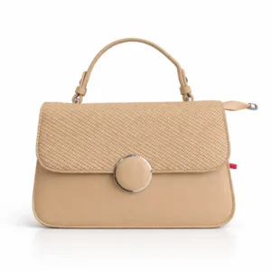 Women’s Textured Flap Handbag with Top Handle Beige | 61072-2 | 501006