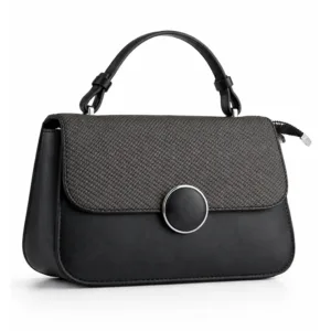 Women’s Textured Flap Handbag with Top Handle Black | 61072-2 | 501006