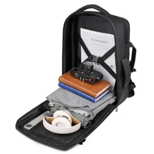 Large Capacity Multifunctional Oxford Backpack with USB Port Expandable Waterproof Outdoor Tourism Leisure Travel Bag | Black | 8039 | 201112