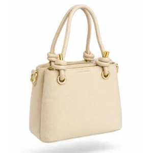 Elegant Pebbled Leather Mini Tote Handbag Cream 846-9 | 501012